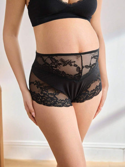 Maternity Panties - High Waist Hipster Belly Support Lace Patchwork Sexy Soft Stretch, Pregnancy
