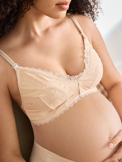 Maternity Lace Nursing Bra Women Elegant Solid Color Comfortable Breastfeeding Support Bra