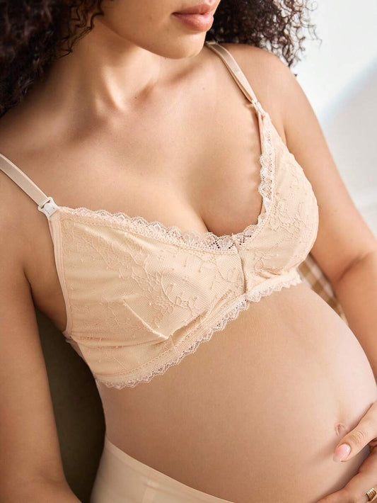 Maternity Lace Nursing Bra Women Elegant Solid Color Comfortable Breastfeeding Support Bra