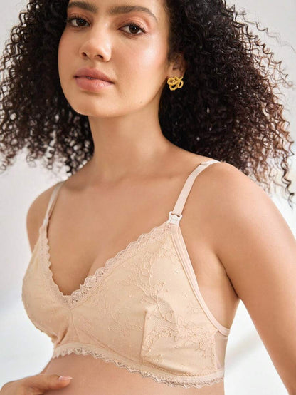 Maternity Lace Nursing Bra Women Elegant Solid Color Comfortable Breastfeeding Support Bra