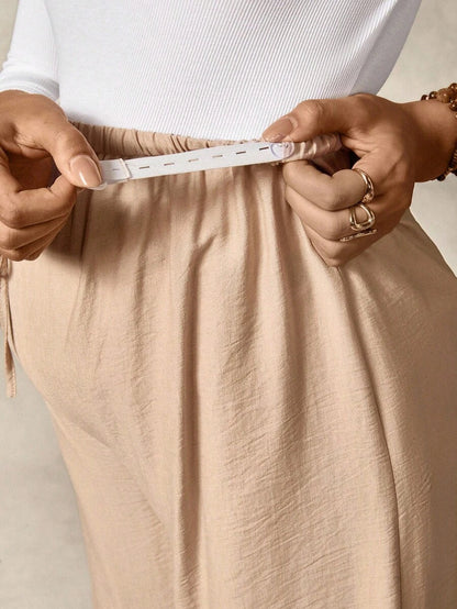 Maternity Wide Leg Casual Pants in Apricot - Loose Fit Straight Leg Elastic Waist Trousers with Knot Detail for Beach & Daily Wear