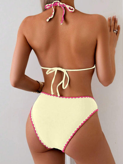 Women's 2-Piece Floral Halter Bikini Set - Triangle Cup, Low Waist, Multicolor