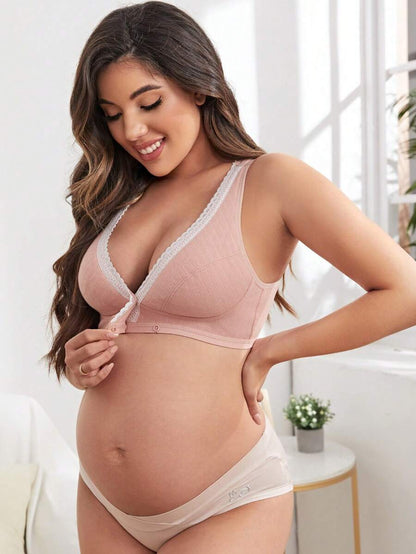 2PCS Maternity Vest Bra Set Women Front Button Nursing Vest Comfortable Breastfeeding Underwear Bra Set