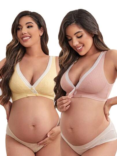 2PCS Maternity Vest Bra Set Women Front Button Nursing Vest Comfortable Breastfeeding Underwear Bra Set