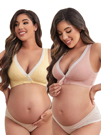 2PCS Maternity Vest Bra Set Women Front Button Nursing Vest Comfortable Breastfeeding Underwear Bra Set