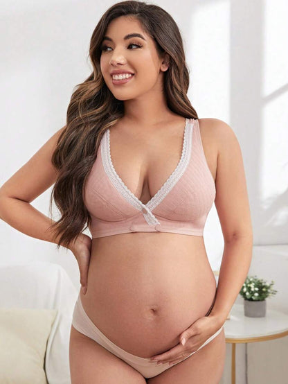 2PCS Maternity Vest Bra Set Women Front Button Nursing Vest Comfortable Breastfeeding Underwear Bra Set