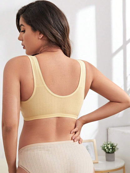 2PCS Maternity Vest Bra Set Women Front Button Nursing Vest Comfortable Breastfeeding Underwear Bra Set