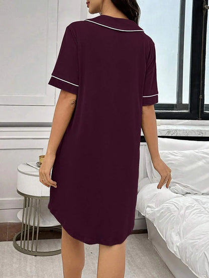 Maternity Peter Pan Collar Dress with Pocket - Black Color Block Half Sleeve Dress - Stylish High Waist Letter Embroidery Casual Maternity Wear