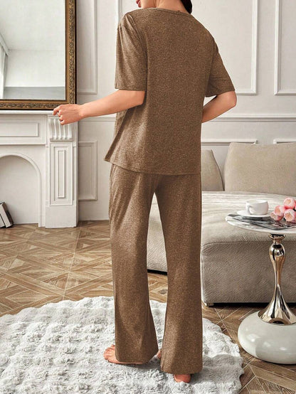 Maternity Nursing Pajama Set Women Letter Print Short Sleeve Top and Pants Sleepwear