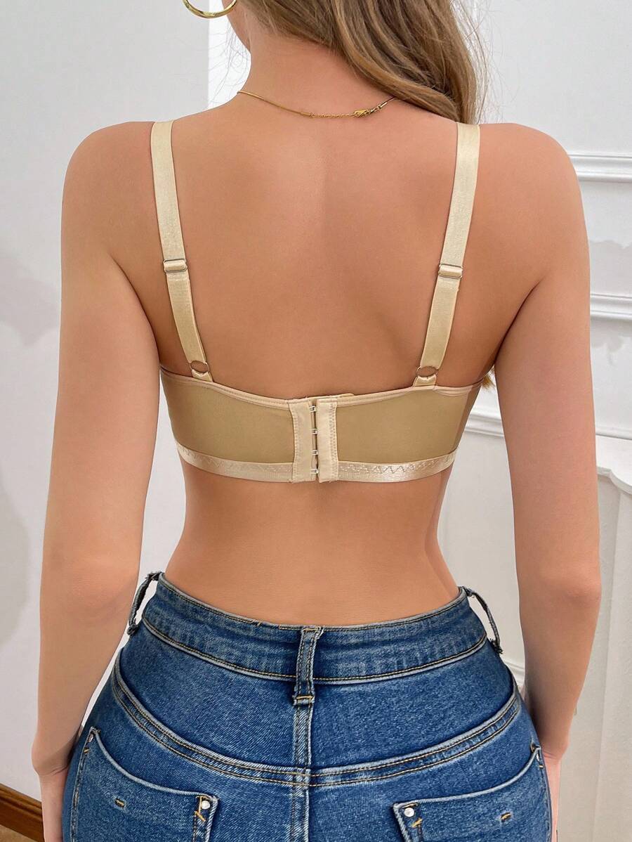 Maternity Nursing Bra - Apricot Sheer Lace Bow Detail Hollow Out Medium Stretch, Breastfeeding