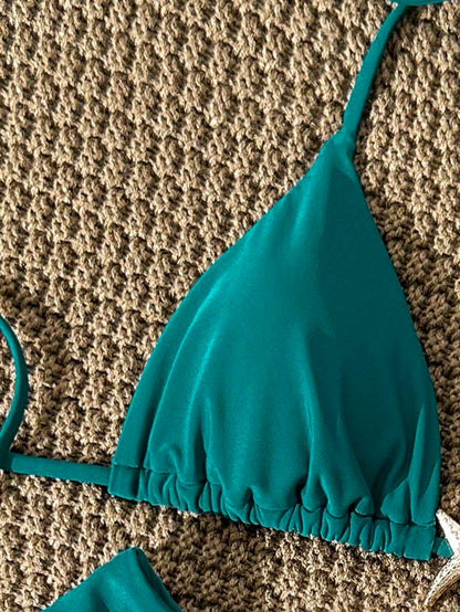 Swim Vcay Women's Solid Color Spaghetti Strap Metal Decor Sexy Bikini Set, Summer