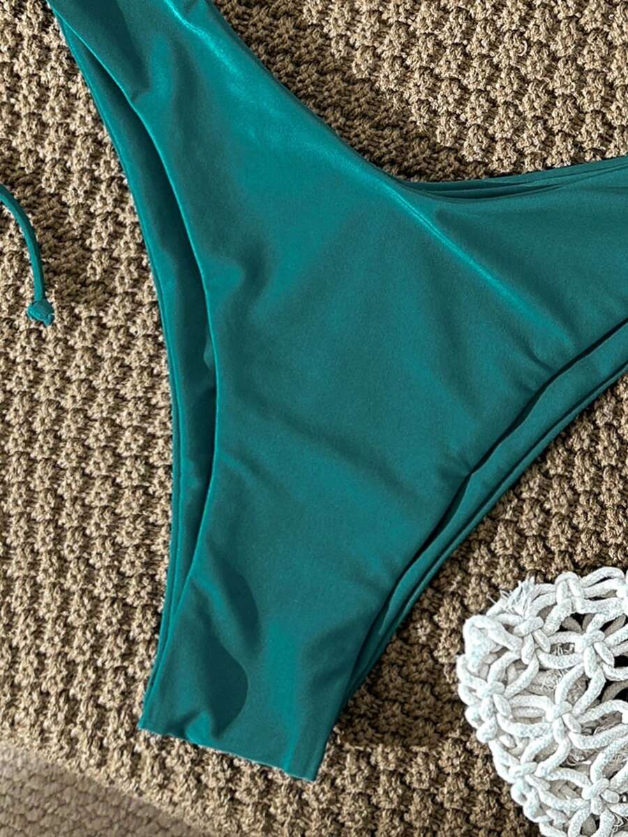 Swim Vcay Women's Solid Color Spaghetti Strap Metal Decor Sexy Bikini Set, Summer