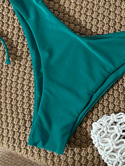 Swim Vcay Women's Solid Color Spaghetti Strap Metal Decor Sexy Bikini Set, Summer