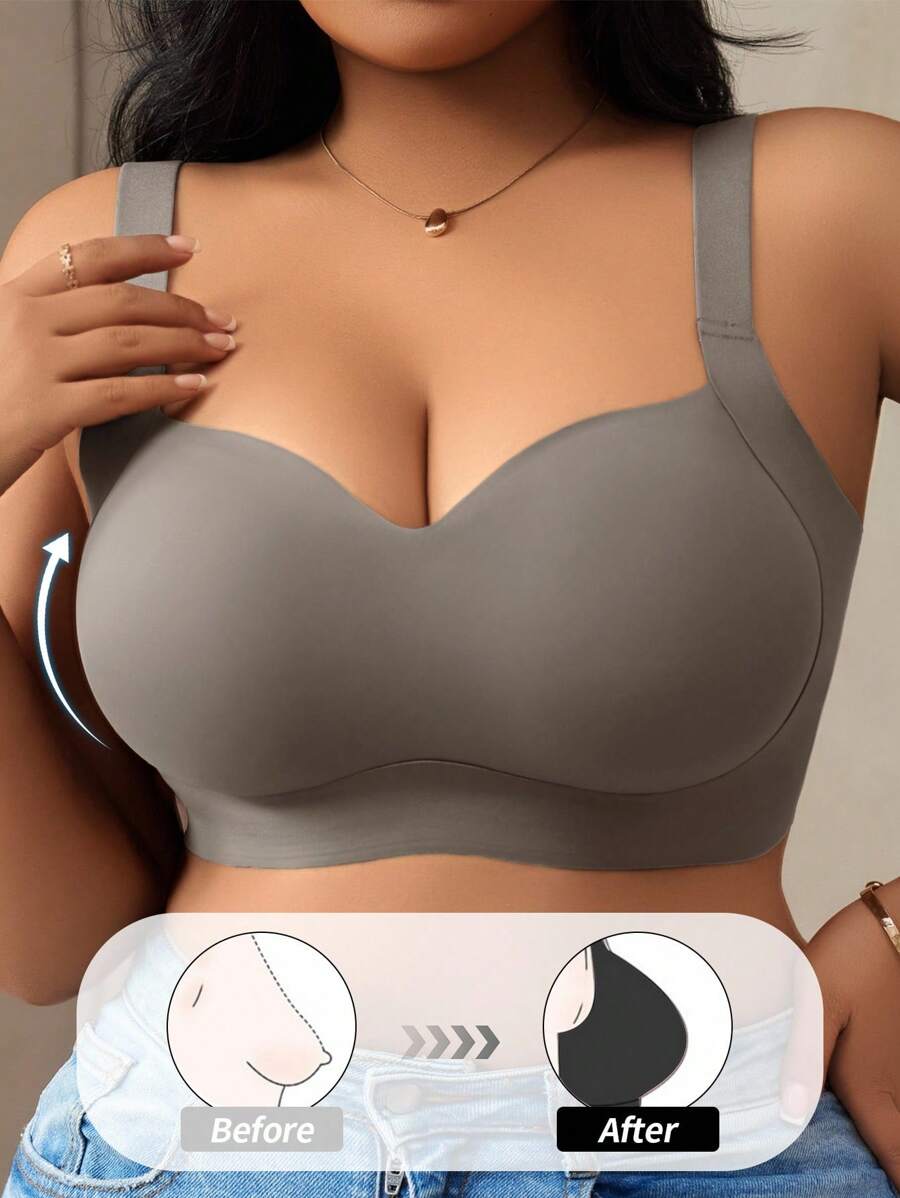 Women's Plus Size Seamless Padded Wireless Bra - Gray Lift & Support Bralette