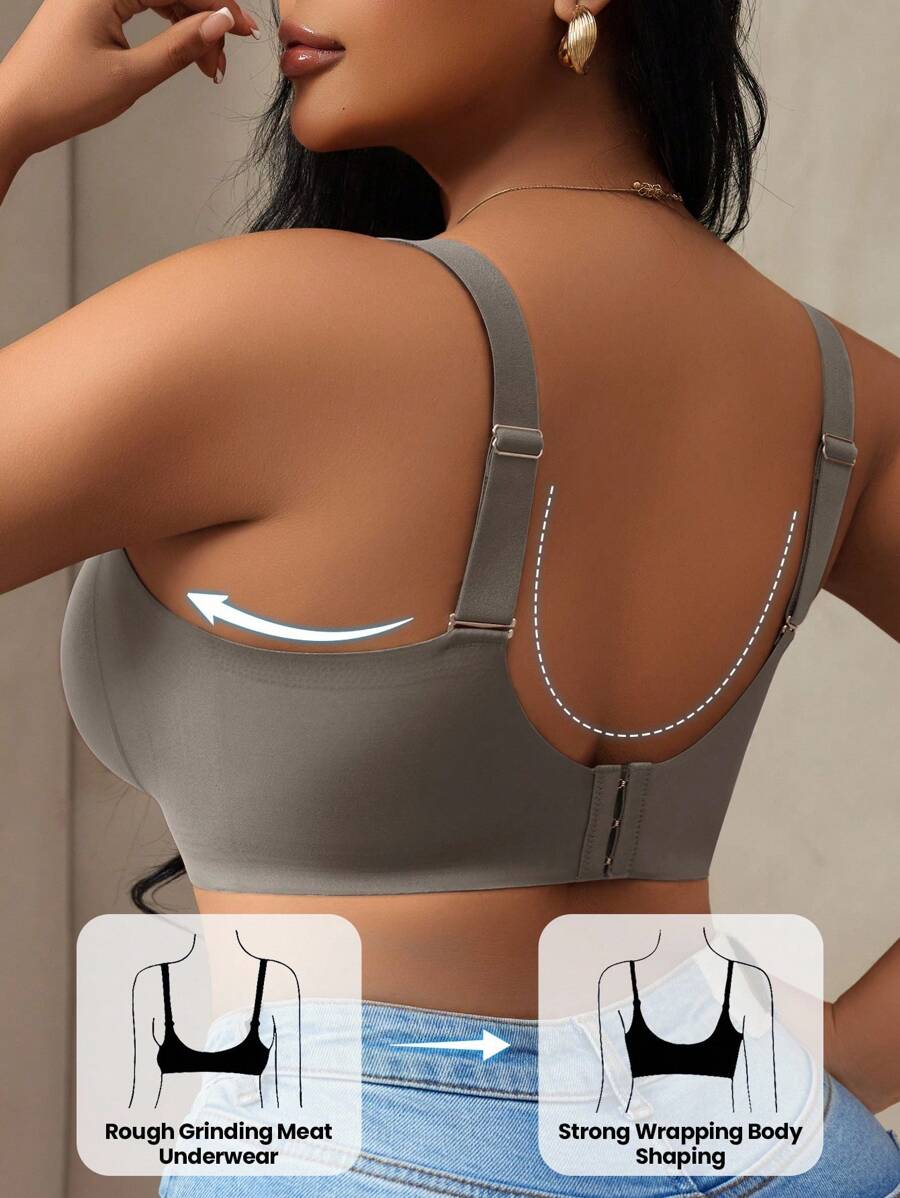 Women's Plus Size Seamless Padded Wireless Bra - Gray Lift & Support Bralette