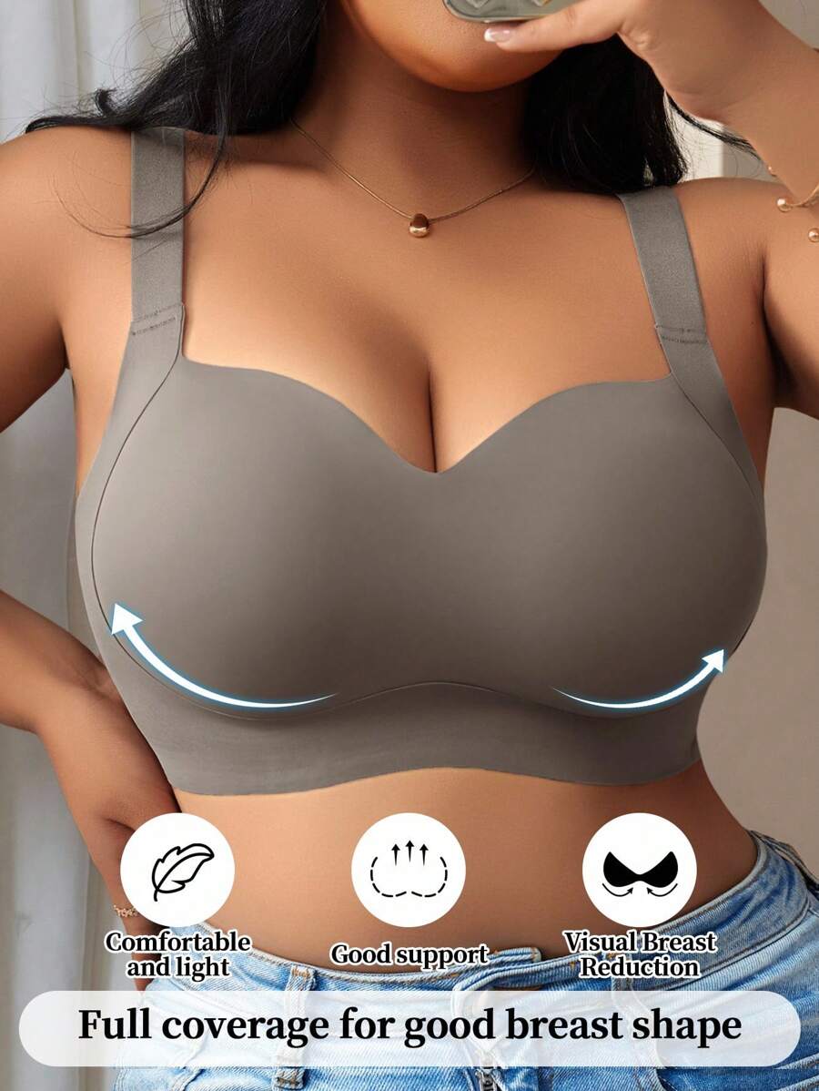 Women's Plus Size Seamless Padded Wireless Bra - Gray Lift & Support Bralette