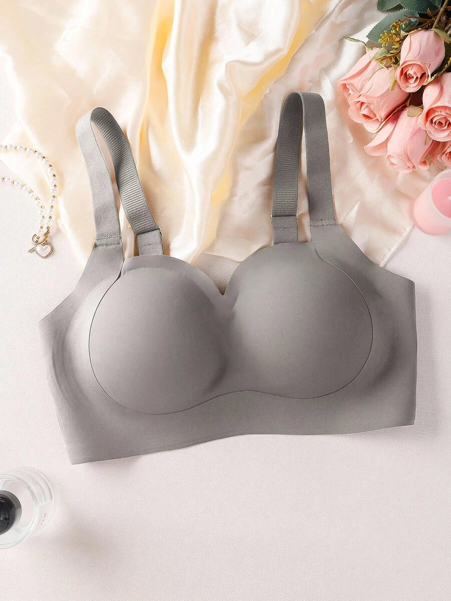 Women's Plus Size Seamless Padded Wireless Bra - Gray Lift & Support Bralette