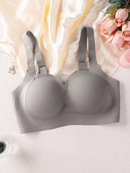 Women's Plus Size Seamless Padded Wireless Bra - Gray Lift & Support Bralette