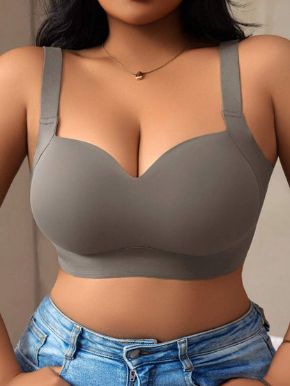 Women's Plus Size Seamless Padded Wireless Bra - Gray Lift & Support Bralette