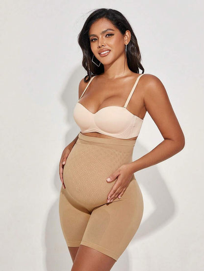 Maternity Solid Color Knee-Length Shorts - High Stretchy Summer Comfort