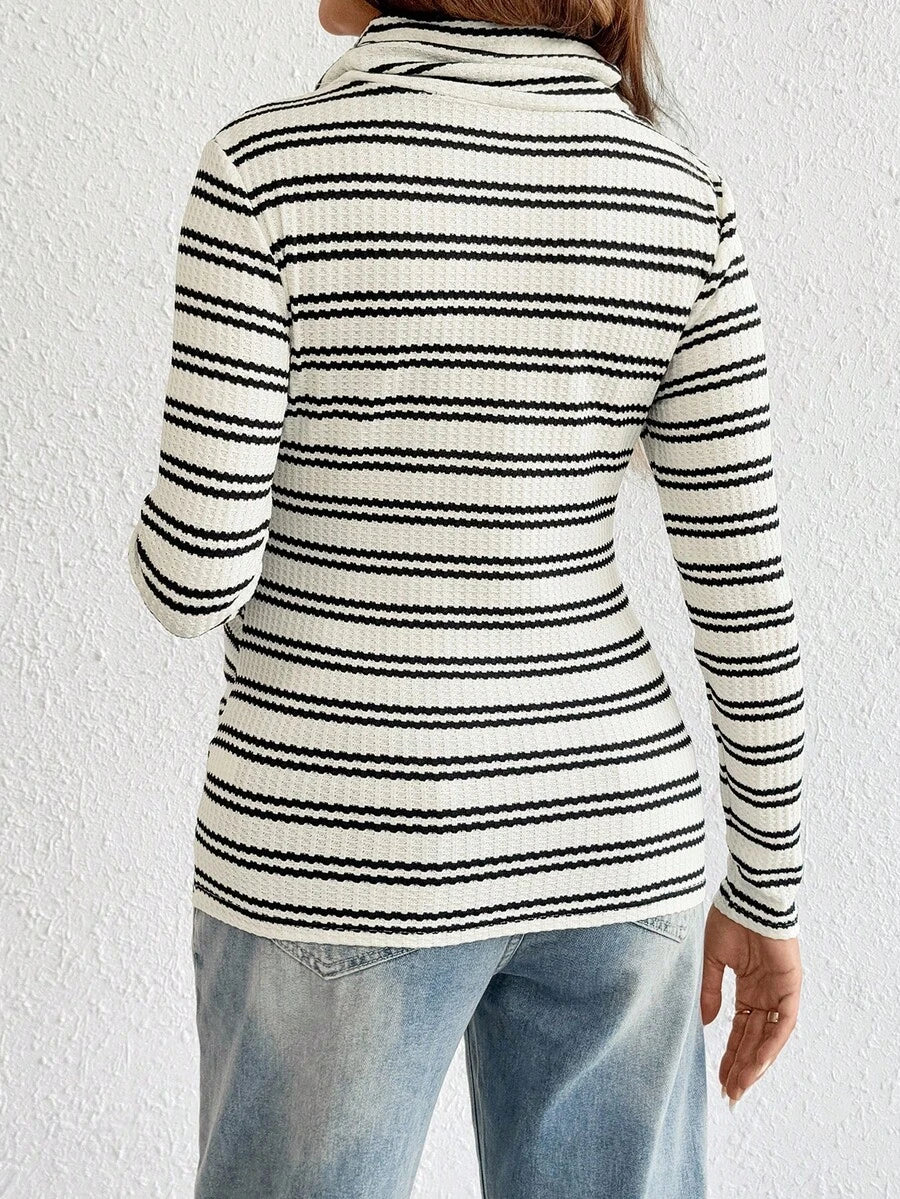 Striped Maternity Nursing Hoodie with Long Sleeve Drop Shoulder and Drawstring Detail in Apricot Knit for Autumn Winter