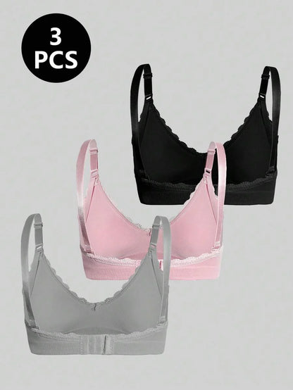 Maternity Nursing Bra Set 3 Pack - Seamless Solid Color Minimalist High Quality Breastfeeding