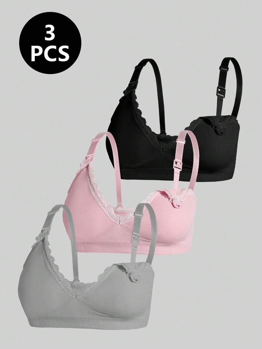 Maternity Nursing Bra Set 3 Pack - Seamless Solid Color Minimalist High Quality Breastfeeding
