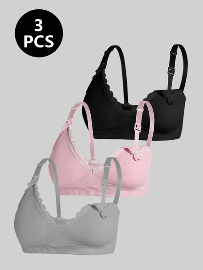Maternity Nursing Bra Set 3 Pack - Seamless Solid Color Minimalist High Quality Breastfeeding