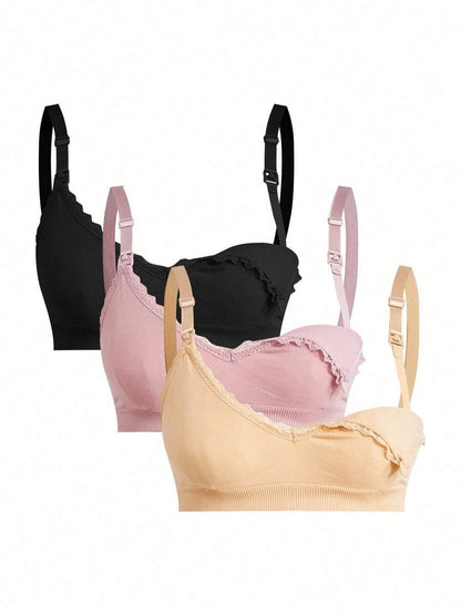 Maternity Nursing Bra Set 3 Pack - Seamless Solid Color Minimalist High Quality Breastfeeding