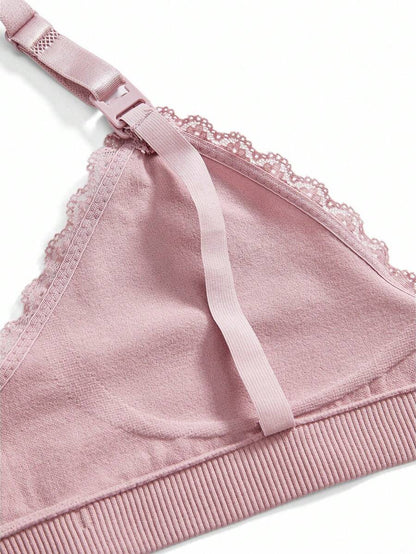 3pcs/Set Seamless Maternity Solid Color Contrast Lace Nursing Bras