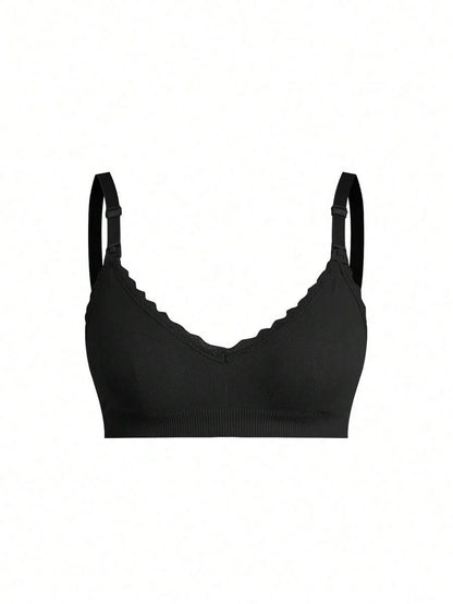 3pcs/Set Seamless Maternity Solid Color Contrast Lace Nursing Bras