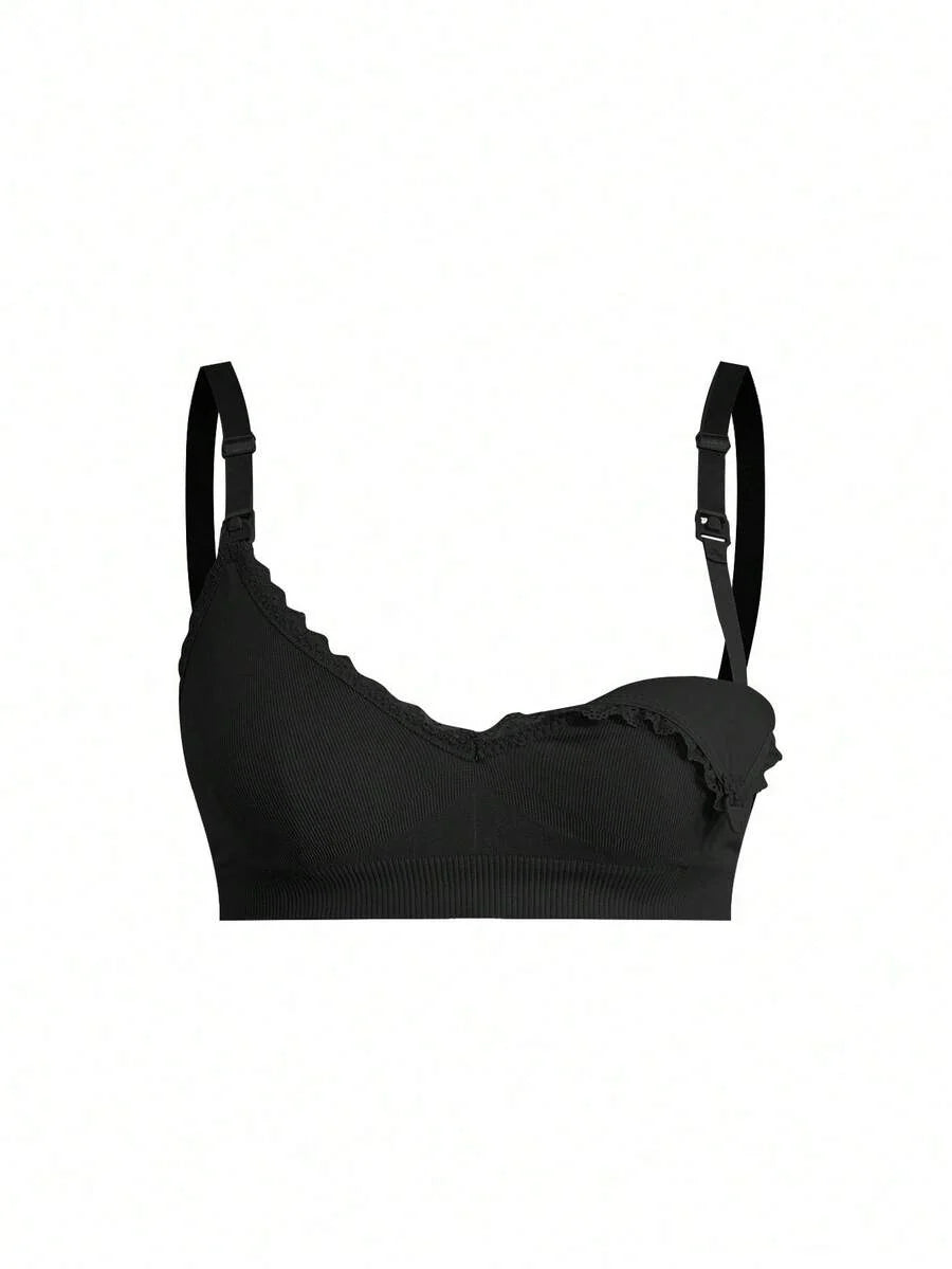 3pcs/Set Seamless Maternity Solid Color Contrast Lace Nursing Bras