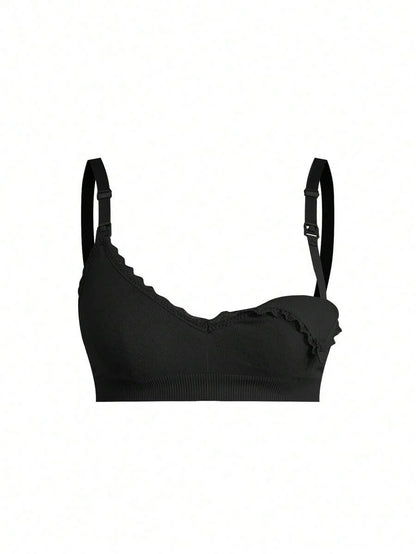 3pcs/Set Seamless Maternity Solid Color Contrast Lace Nursing Bras
