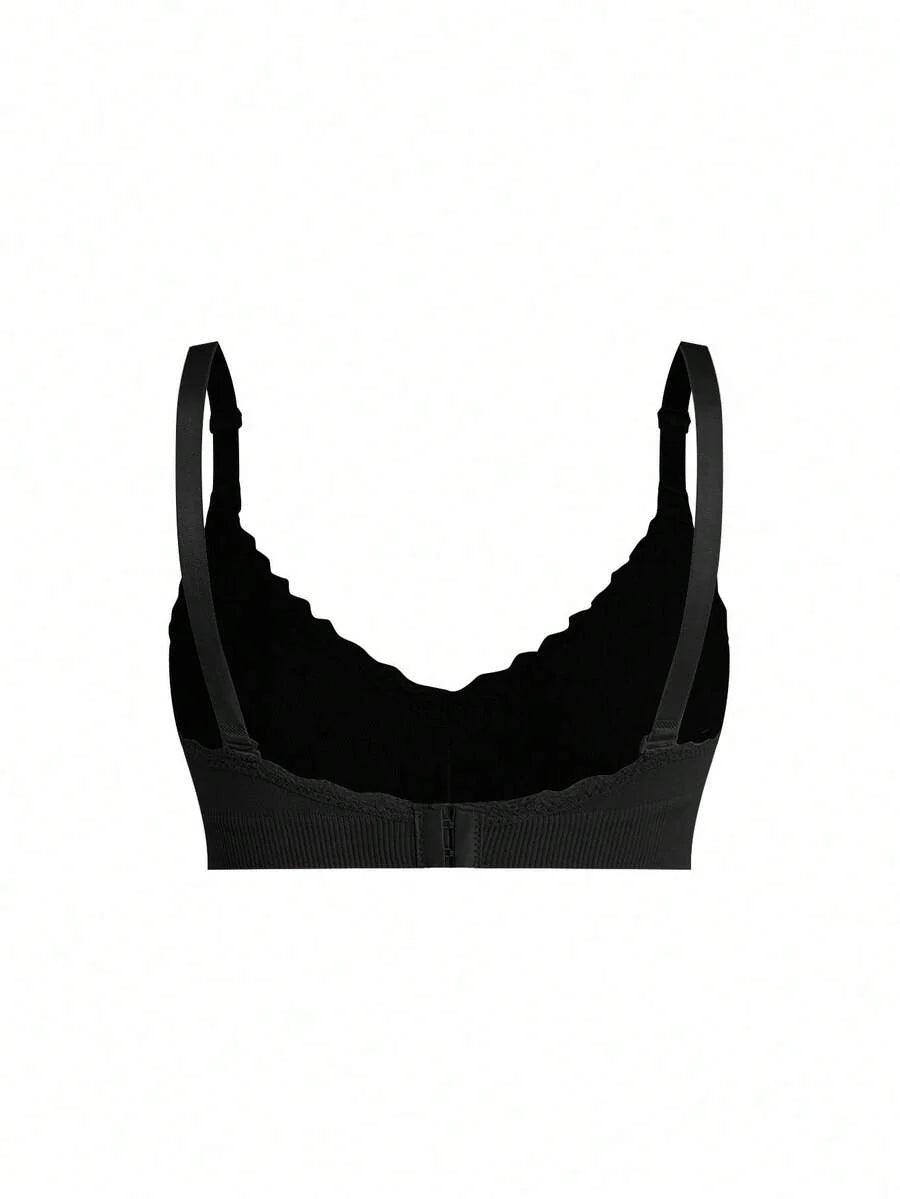3pcs/Set Seamless Maternity Solid Color Contrast Lace Nursing Bras