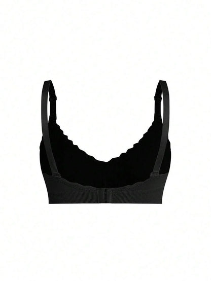 3pcs/Set Seamless Maternity Solid Color Contrast Lace Nursing Bras