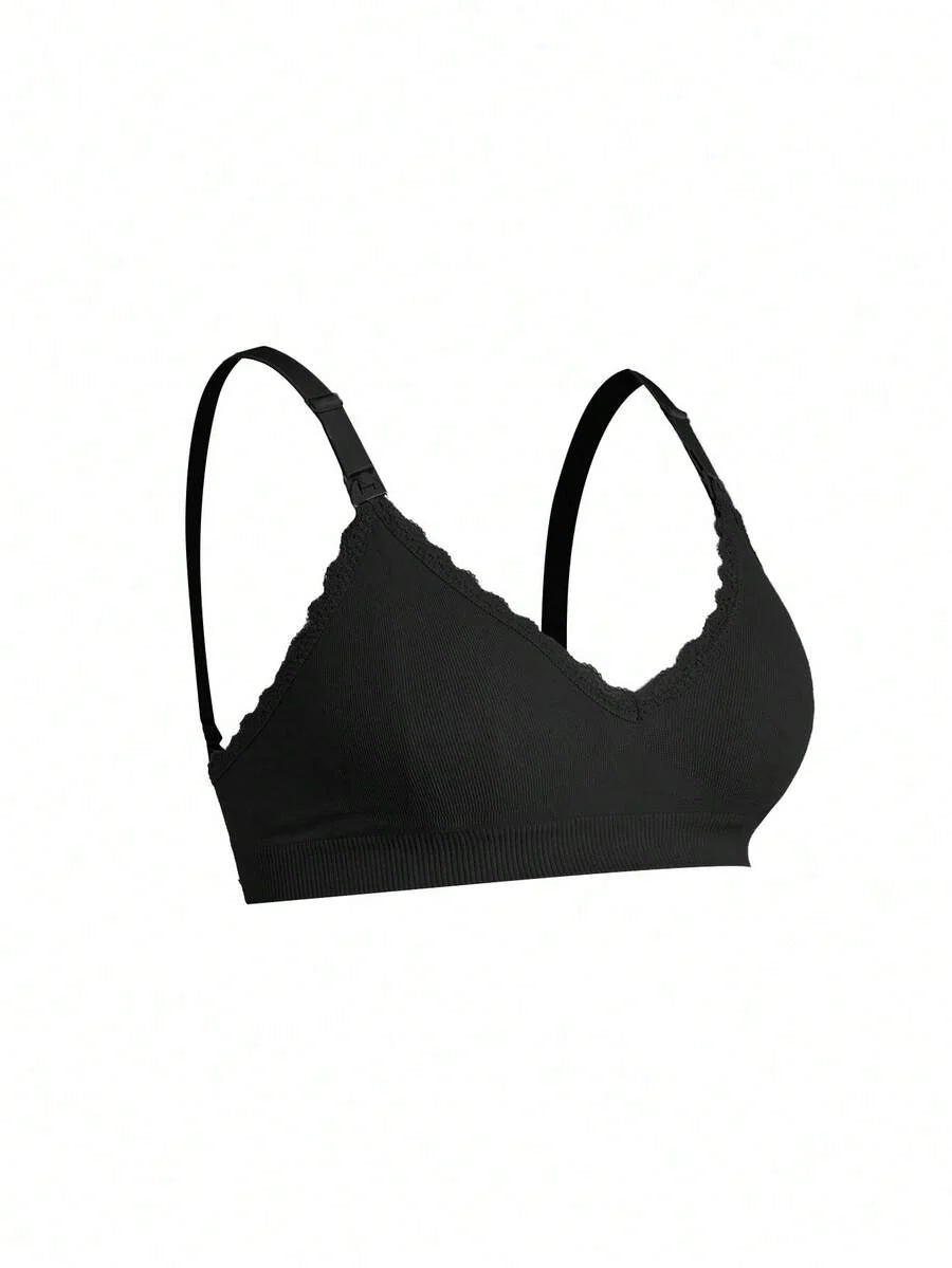 3pcs/Set Seamless Maternity Solid Color Contrast Lace Nursing Bras