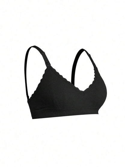 3pcs/Set Seamless Maternity Solid Color Contrast Lace Nursing Bras