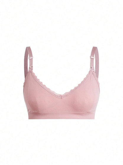 3pcs/Set Seamless Maternity Solid Color Contrast Lace Nursing Bras