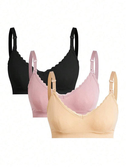 Maternity Nursing Bra Set 3 Pack - Seamless Solid Color Minimalist High Quality Breastfeeding