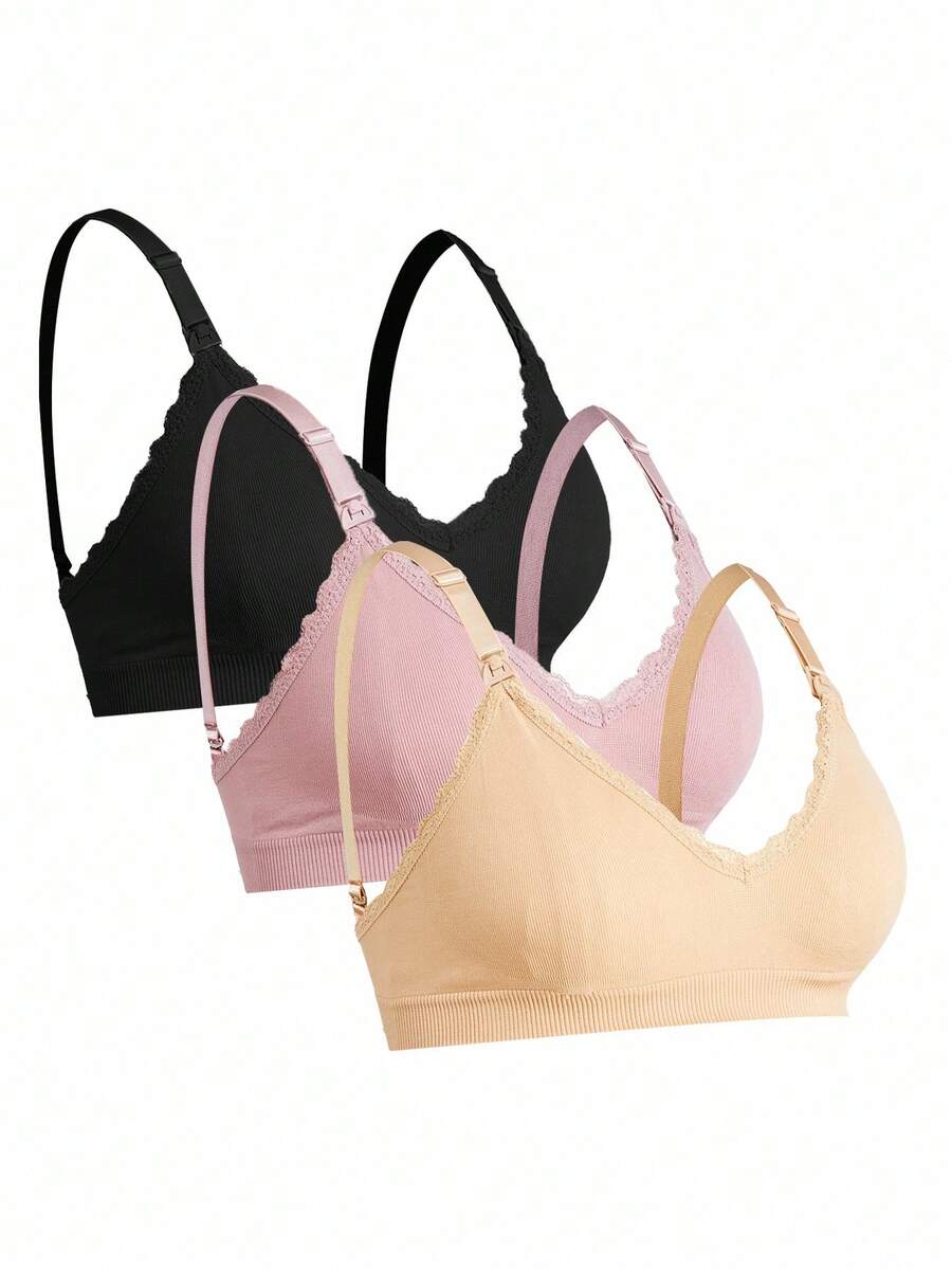 Maternity Nursing Bra Set 3 Pack - Seamless Solid Color Minimalist High Quality Breastfeeding