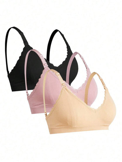 Maternity Nursing Bra Set 3 Pack - Seamless Solid Color Minimalist High Quality Breastfeeding