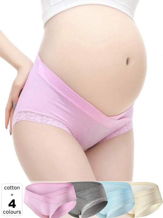 Maternity Cotton Underwear 4 Pack - Soft Pregnancy Under Bump Postpartum Briefs, Stretch Comfortable