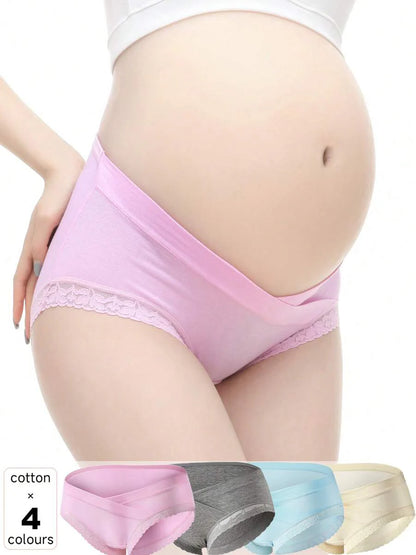 Maternity Cotton Underwear 4 Pack - Soft Pregnancy Under Bump Postpartum Briefs, Stretch Comfortable