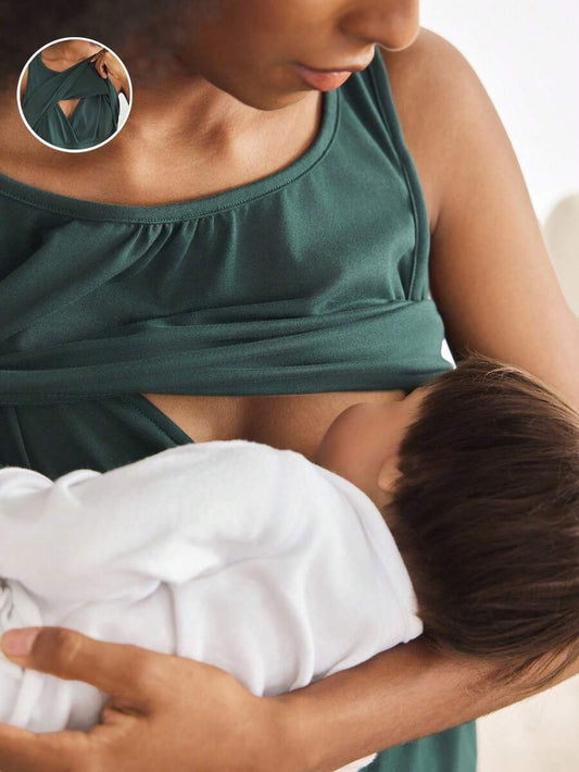 Maternity Solid Color Sleeveless Camisole - Casual Round Neck Pregnancy Top