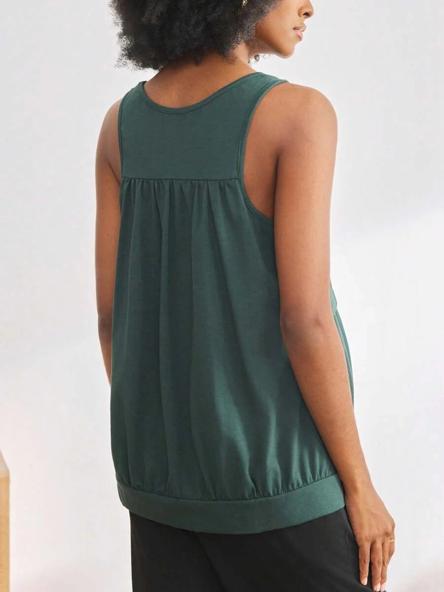 Maternity Solid Color Sleeveless Camisole - Casual Round Neck Pregnancy Top