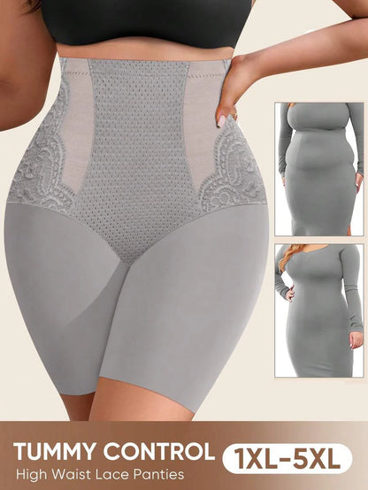 Plus Size High Waist Lace Shapewear Panties - Tummy Control & Butt Lift