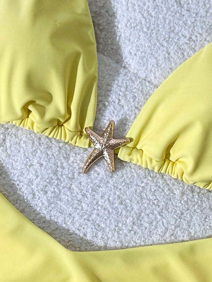 Swim Vcay Women's Solid Color Spaghetti Strap Metal Decor Sexy Bikini Set, Summer