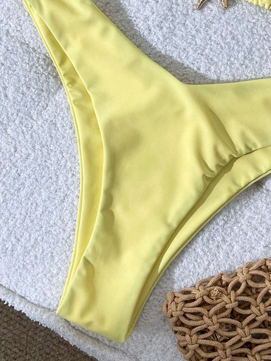 Swim Vcay Women's Solid Color Spaghetti Strap Metal Decor Sexy Bikini Set, Summer
