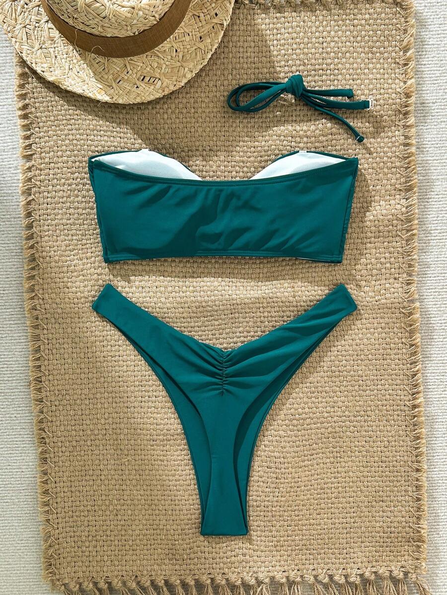Swim Vcay Women's Solid Color Spaghetti Strap Starfish Metal Decor Sexy Bikini Set, Summer