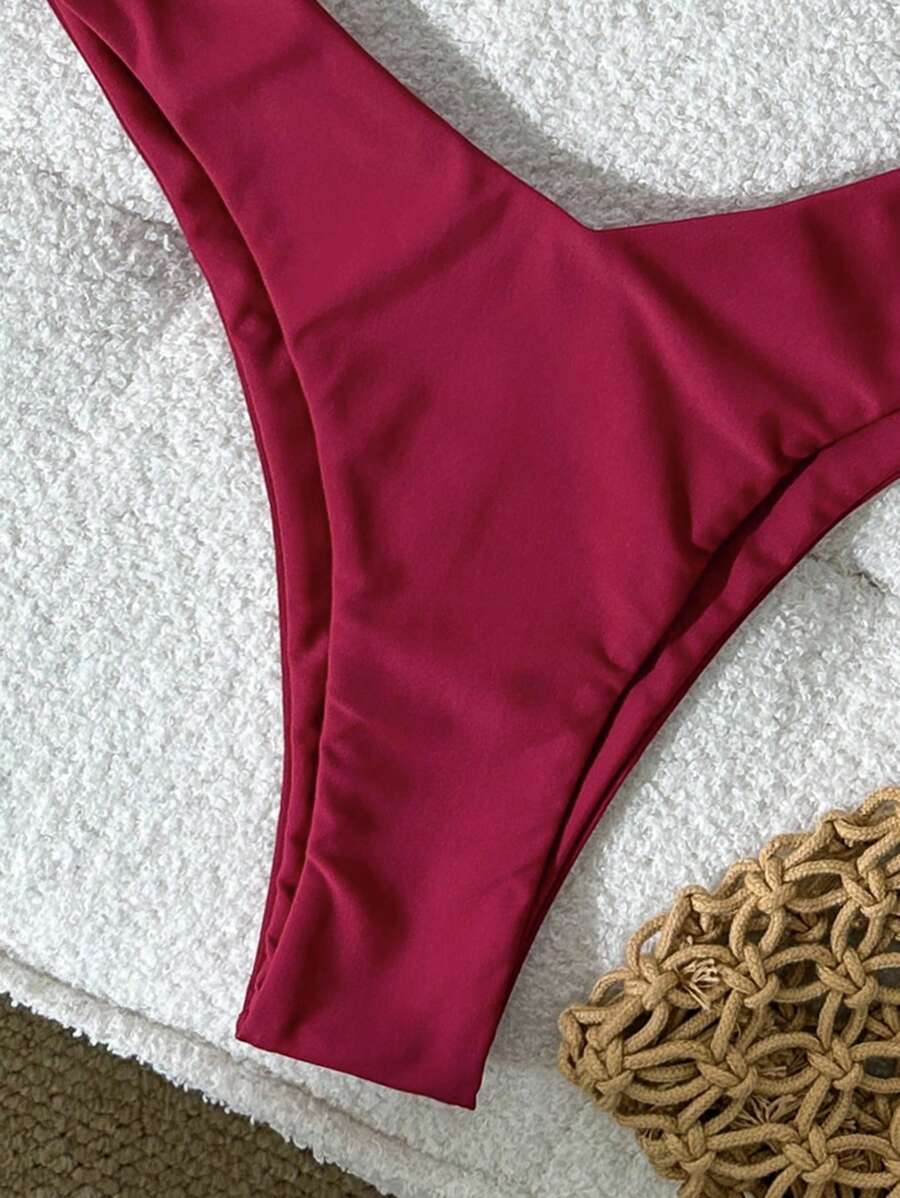 Swim Vcay Women's Solid Color Spaghetti Strap Metal Decor Sexy Bikini Set, Summer